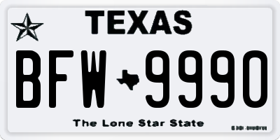 TX license plate BFW9990