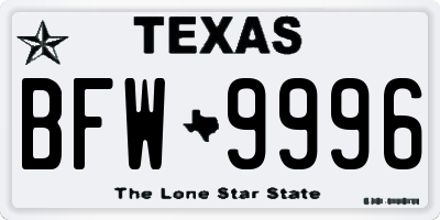 TX license plate BFW9996