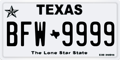 TX license plate BFW9999