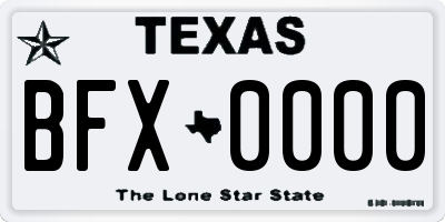 TX license plate BFX0000