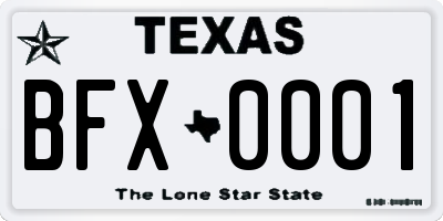 TX license plate BFX0001