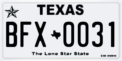 TX license plate BFX0031