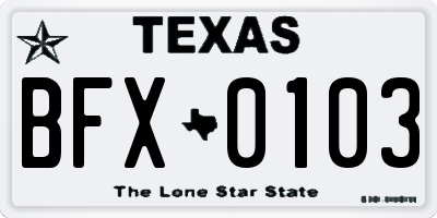 TX license plate BFX0103