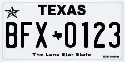 TX license plate BFX0123