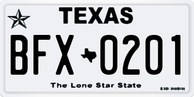 TX license plate BFX0201