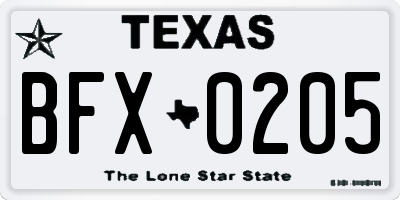 TX license plate BFX0205