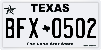 TX license plate BFX0502