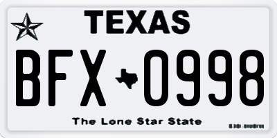 TX license plate BFX0998