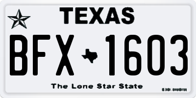 TX license plate BFX1603