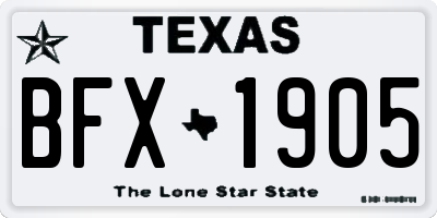 TX license plate BFX1905