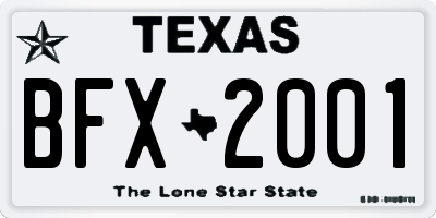 TX license plate BFX2001