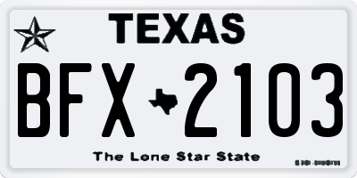 TX license plate BFX2103