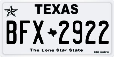 TX license plate BFX2922