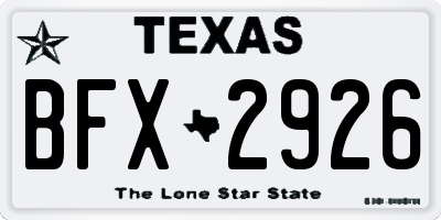 TX license plate BFX2926