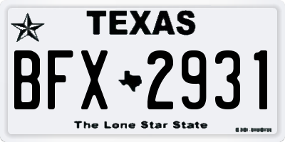TX license plate BFX2931