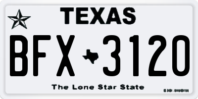 TX license plate BFX3120
