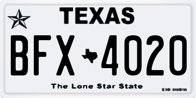 TX license plate BFX4020