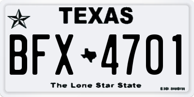 TX license plate BFX4701