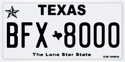 TX license plate BFX8000