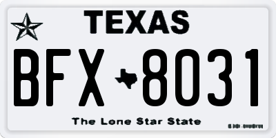 TX license plate BFX8031
