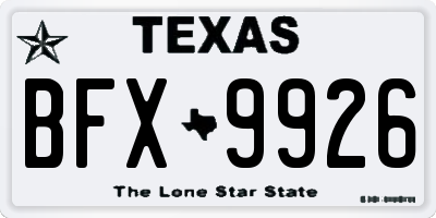 TX license plate BFX9926