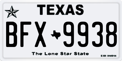 TX license plate BFX9938