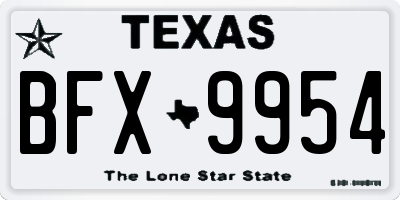 TX license plate BFX9954