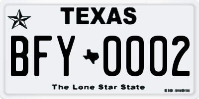 TX license plate BFY0002
