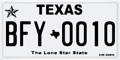 TX license plate BFY0010