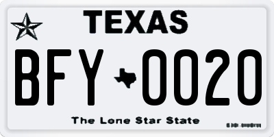 TX license plate BFY0020