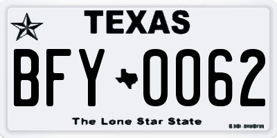 TX license plate BFY0062