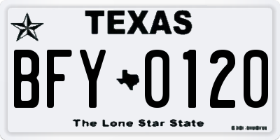 TX license plate BFY0120