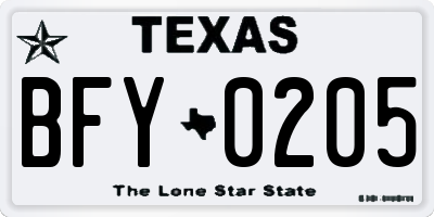 TX license plate BFY0205