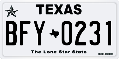 TX license plate BFY0231