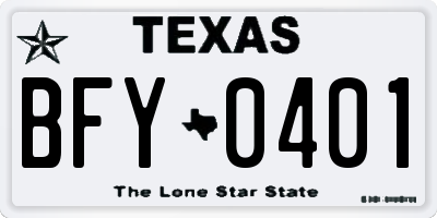 TX license plate BFY0401