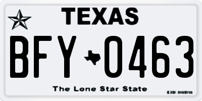 TX license plate BFY0463