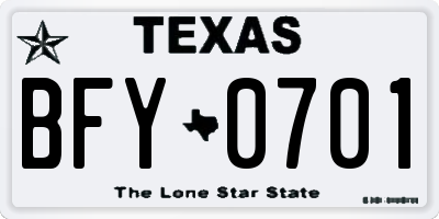 TX license plate BFY0701