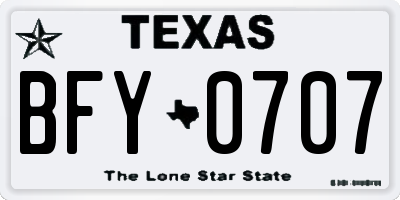 TX license plate BFY0707
