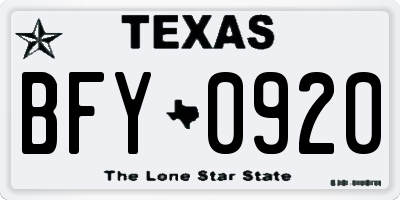 TX license plate BFY0920
