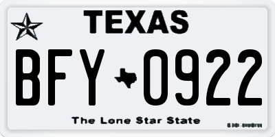 TX license plate BFY0922