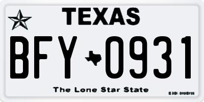 TX license plate BFY0931