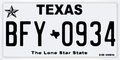 TX license plate BFY0934