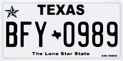 TX license plate BFY0989