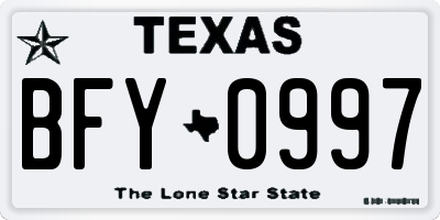 TX license plate BFY0997