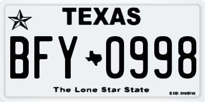 TX license plate BFY0998