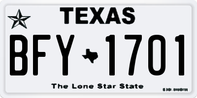 TX license plate BFY1701