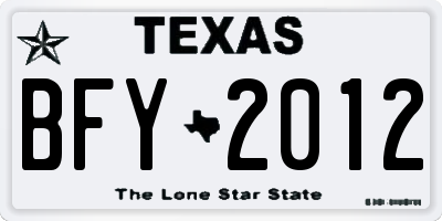 TX license plate BFY2012