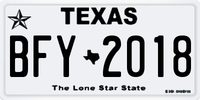 TX license plate BFY2018
