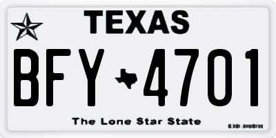 TX license plate BFY4701