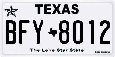 TX license plate BFY8012